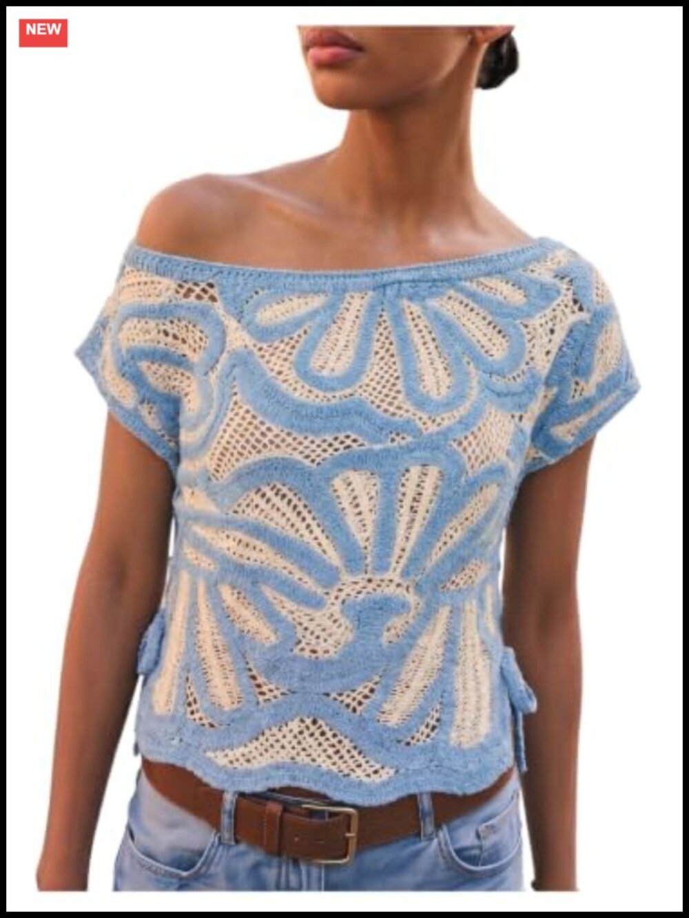 Women's Crochet Off Shoulder Knit Pullover Sweater Summer Top